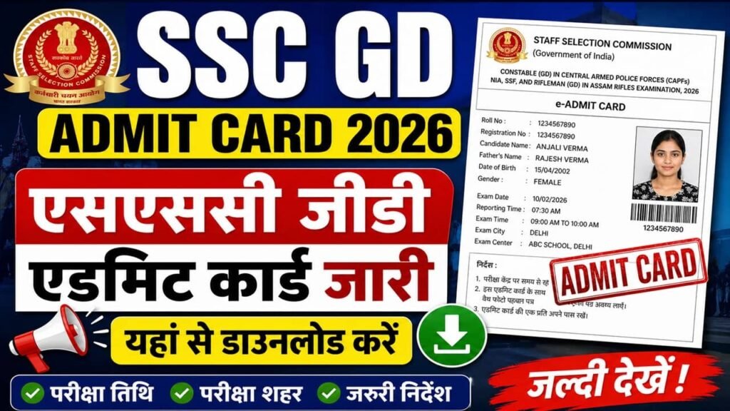 SSC GD Admit Card 2026: एसएससी जीडी परीक्षा के एडमिट कार्ड जारी यहां से डाउनलोड करें