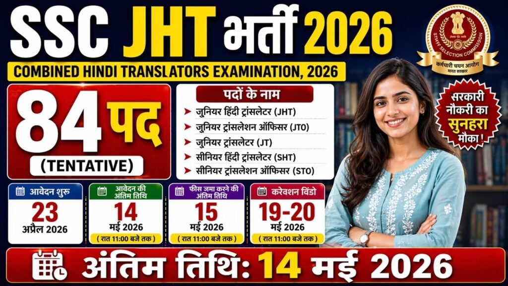 SSC Junior Hindi Translator Recruitment 2026: एसएससी जूनियर हिंदी ट्रांसलेटर भर्ती 2026 का नोटिफिकेशन जारी आवेदन शुरू