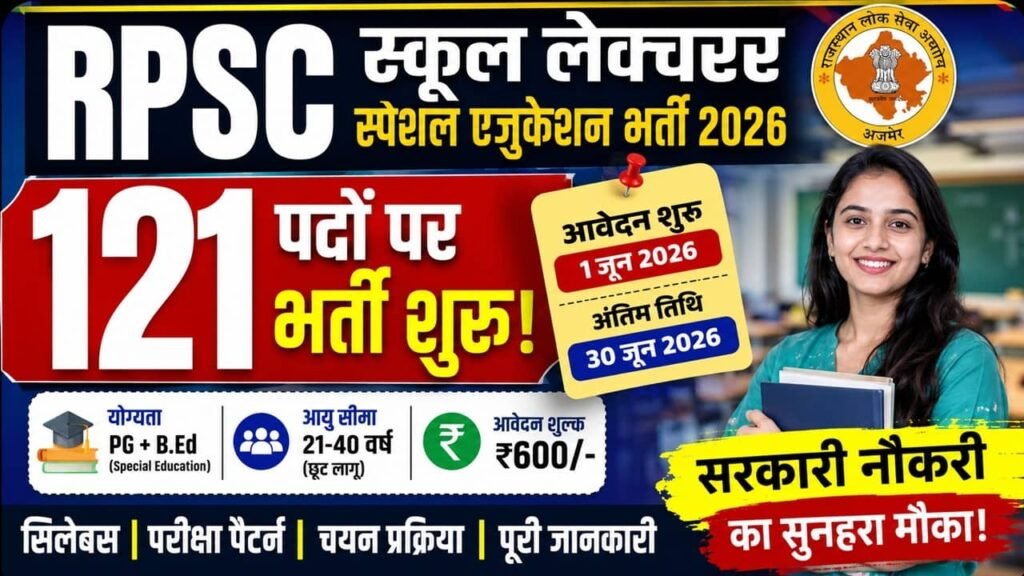 RPSC School Lecturer Recruitment 2026: राजस्थान फर्स्ट ग्रेड टीचर विशेष शिक्षा भर्ती 2026 का नोटिफिकेशन जारी