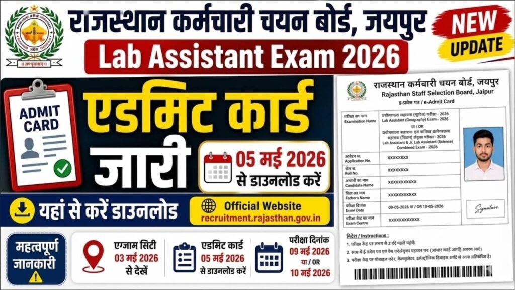 Rajasthan Lab Assistant Admit Card 2026: राजस्थान लैब असिस्टेंट एडमिट कार्ड और एग्जाम सिटी जारी यहां से चेक करें