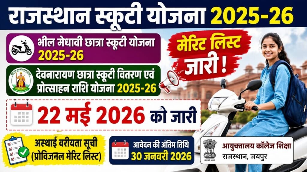 Rajasthan Scooty Yojana Merit List 2026: कालीबाई भील मेधावी छात्रा स्कूटी योजना और देवनारायण छात्रा स्कूटी योजना दोनों की मेरिट लिस्ट जारी