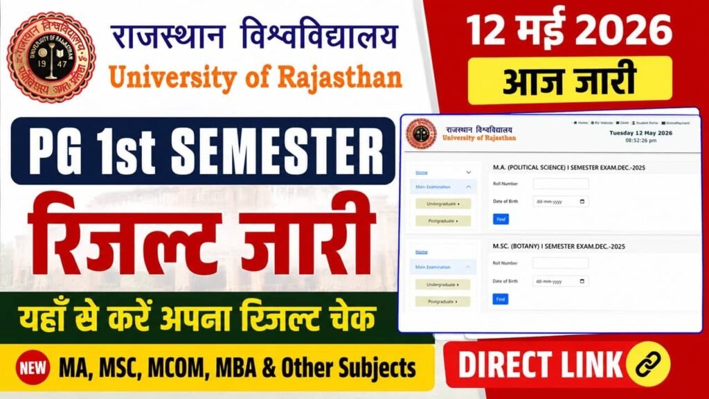 Rajasthan University PG 1st Semester Result 2026: राजस्थान यूनिवर्सिटी पीजी फर्स्ट सेमेस्टर के विभिन्न रिजल्ट जारी, यहां से चेक करें